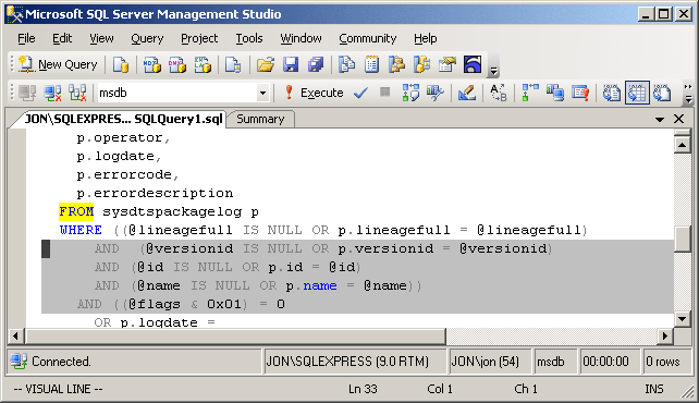 ViEmu/SQL: vi-vim editing under SQL Server Management Studio