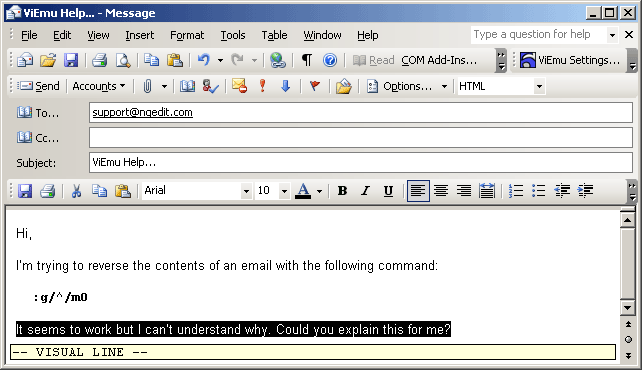 vi vim within outlook 2003