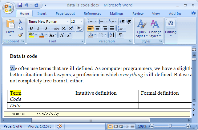 ViEmu/Word&Outlook: vi-vim editing under Word