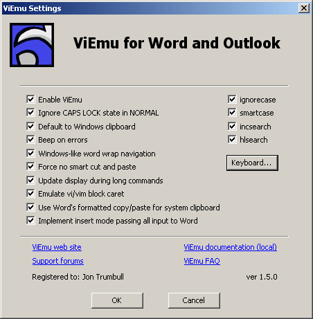 ViEmu options page